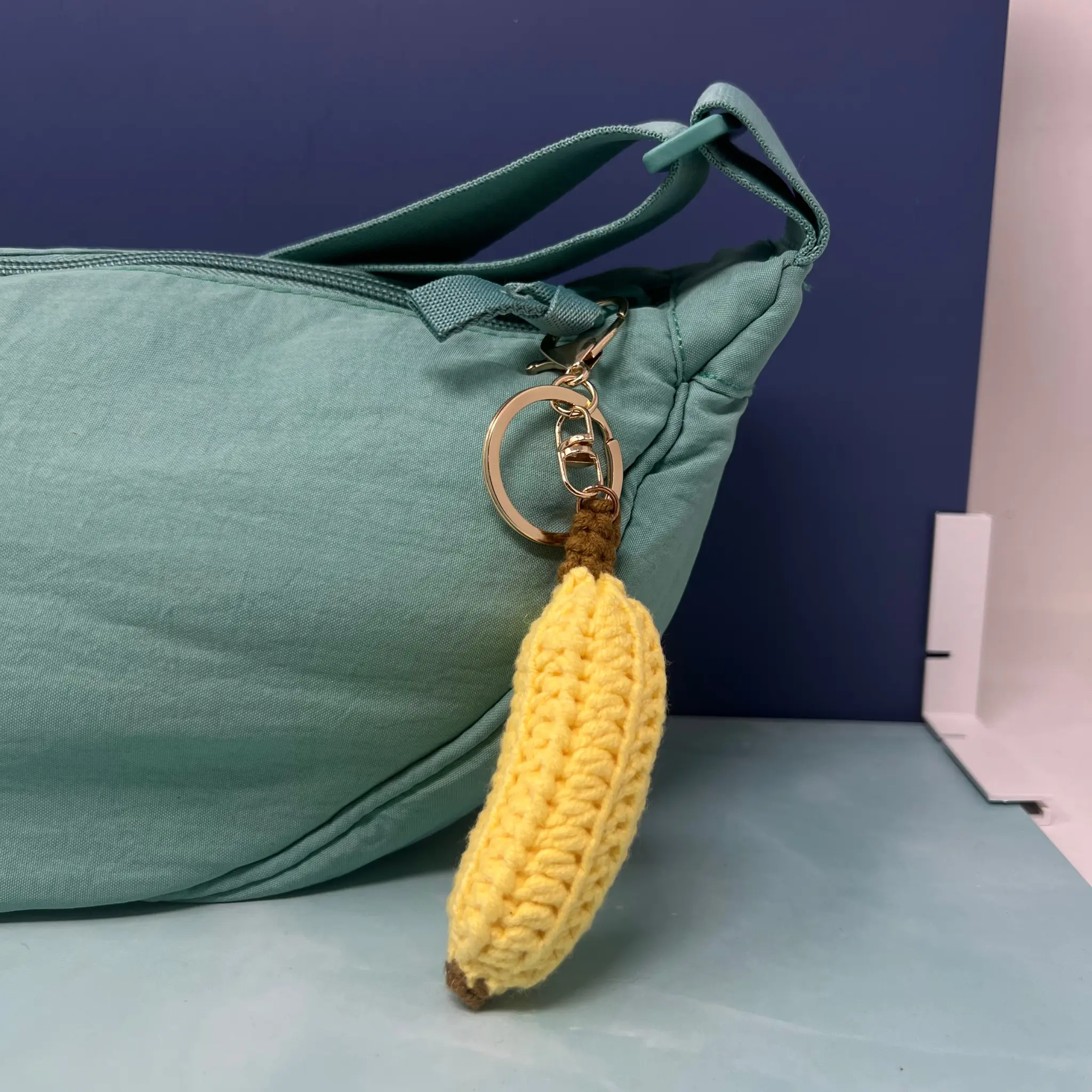 Crochet Banana Keychain – Handmade Fruit Charm with Gold Clip for Bags & Keys