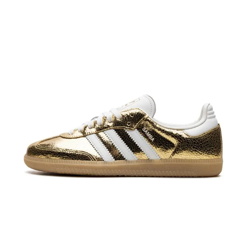 Adidas Samba OG Gold Metallic Cracked Leather Women's Perfect Daily Casual Comfort Fashion Footwear Walking Sneaker Trainer Shoe Girl, Walking Shoes, Sports Shoes