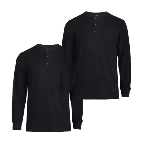 Men's Classic 2-Pack Thermal Henley Tops, Cotton Waffle-Knit Long Sleeve Pullover, Breathable Casual Knitwear for Regular & Big & Tall (S-3XL) - Men's Clothing