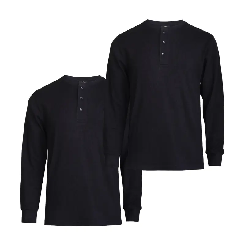 Men's Classic 2-Pack Thermal Henley Tops, Cotton Waffle-Knit Long Sleeve Pullover, Breathable Casual Knitwear for Regular & Big & Tall (S-3XL) - Men's Clothing