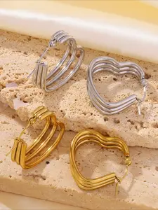 2pcs light luxury elegant stainless steel heart-shaped ring earrings, Fashionable Jewelry Accessories, suitable for dating, party and gathering scenes, is an ideal gift to showcase taste