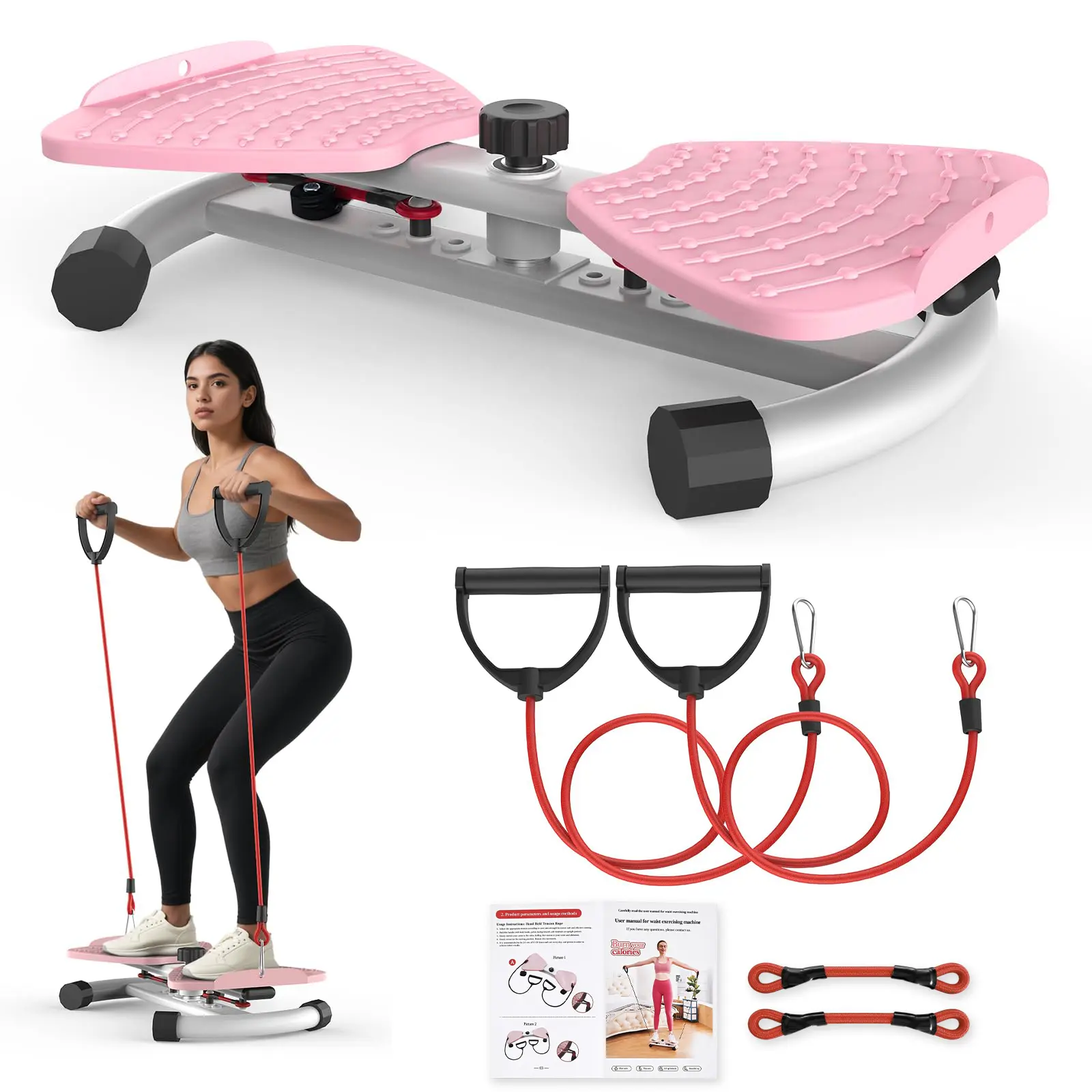 Twisting Balance Board for Women with Resistance Ropes, Anti-Slip & Noiseless Waist Toner, Portable Stomach Workout Equipment for Home Gym, 300 lbs Capacity, Resistance Twisting Balance Boards