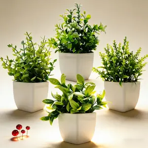 4 Pack Simulation Plant Mini Garden Artificial Eucalyptus Potted Plant, Suitable for Home, Indoor,Outdoor，Office Desks, Rooms, Bathrooms, Lawn, Courtyard, Path And Garden Decoration,Thanksgiving, Blackfriday, Christmas, New Year Decoration