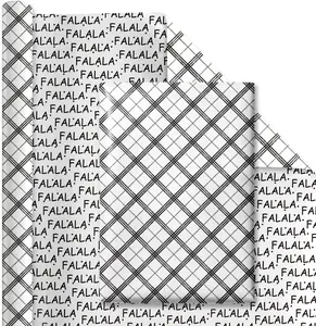 30" x 10' Holiday Reversible Wrapping Paper | Black, Grey and White Plaid/FA LA LA