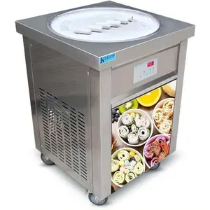 Kolice Commercial ETL Fried Ice Cream Machine, 22'' dia Single Round Pan Rolled Ice Cream Machine, Fry Ice Cream Roll Machine -Auto Defrost, Smart AI Temperature Control