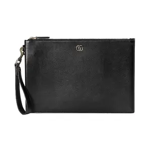 Gucci GG Marmont Silver Logo Leather Clutch for Men in Black