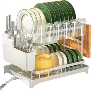 CORATED 2-Tier Dish Drying Rack With Drainboard, Sink & Countertop Metal Dish Rack Organizer, Dish Drainers For Kitchen Counter, Home And Appartment Decor, 12''W X 16.6''L,Black