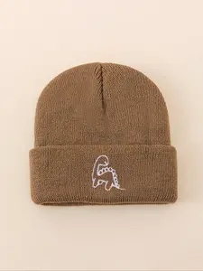 Dinosaur Embroidered Knit Hat for Babies & Toddlers, Warm Winter Beanie for Outdoor Activities, Casual Daily Commute Cap, Winter Skull Cap