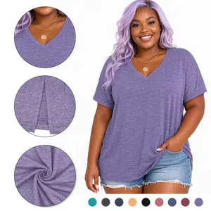 VOGARCE Plus Size V Neck Short Sleeve T-Shirts for Women, Casual Loose Fit Summer Tops, Soft Breathable Basic Tees for Outdoor, Travel & Daily Wear KPS5011