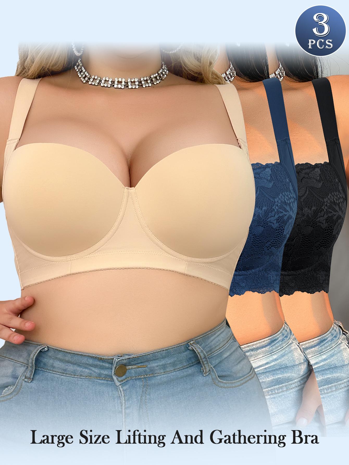 Ecomilky Women's Sexy Plus Size Lace Bra Set 3 Pieces 38C-48D Wide Straps Solid ColorSupport All Seasons Lifting And Gathering Bra Push Up full bra comfort coverage removable  cups Push-Up Seamless Plus Size Printed Bra comfortable tiktokshopblackfriday