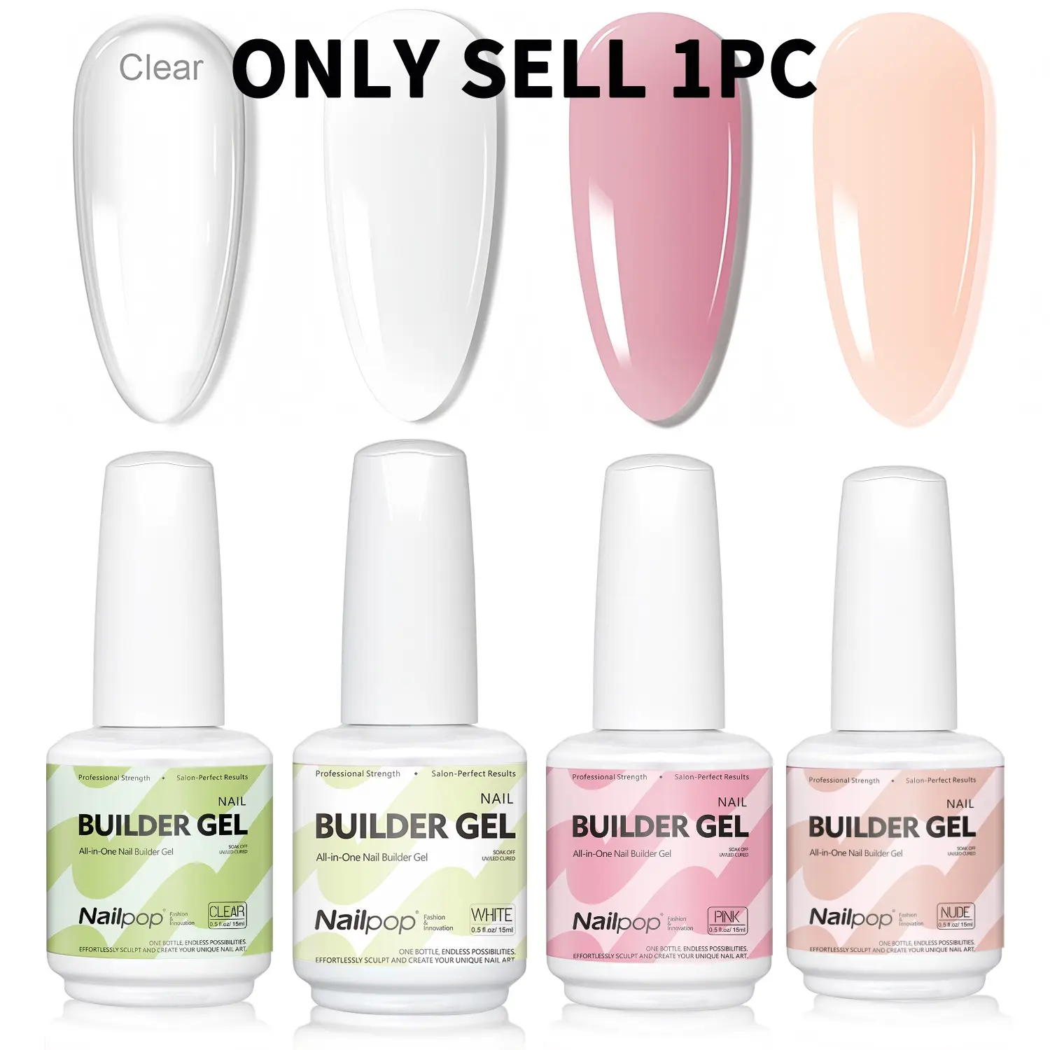 1PC 7-in-1 Builder Nail Gel – 8 Colors Available, LED Cured Rubber Base Gel for Extension, Thickening, Strengthening & Rhinestone Adhesion, Perfect for Home Salon, Nail Art, Manicure, Nail Care & Gifting, Nails Extension Gel