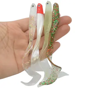 Easy Catch 4pcs Soft Artificial Fishing Lure Worm Swim Baits, Flashy Swimmer Lure, Unique Vibrating Swim Action and Trembly Sinking Move for More Bites, Amazing Soft Swimbait for Family Fishing, Fishing Lures for Bass Trout Crappie Walleye