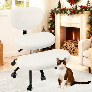 【Holiday Christmas Gift】 Oval Shape Ergonomic Cross Legged Swivel Chair,Adjustable Height and Pu Leather,Teddy Fabric ,360-Swivel,Meditation Chair with Back Support,Home and Office