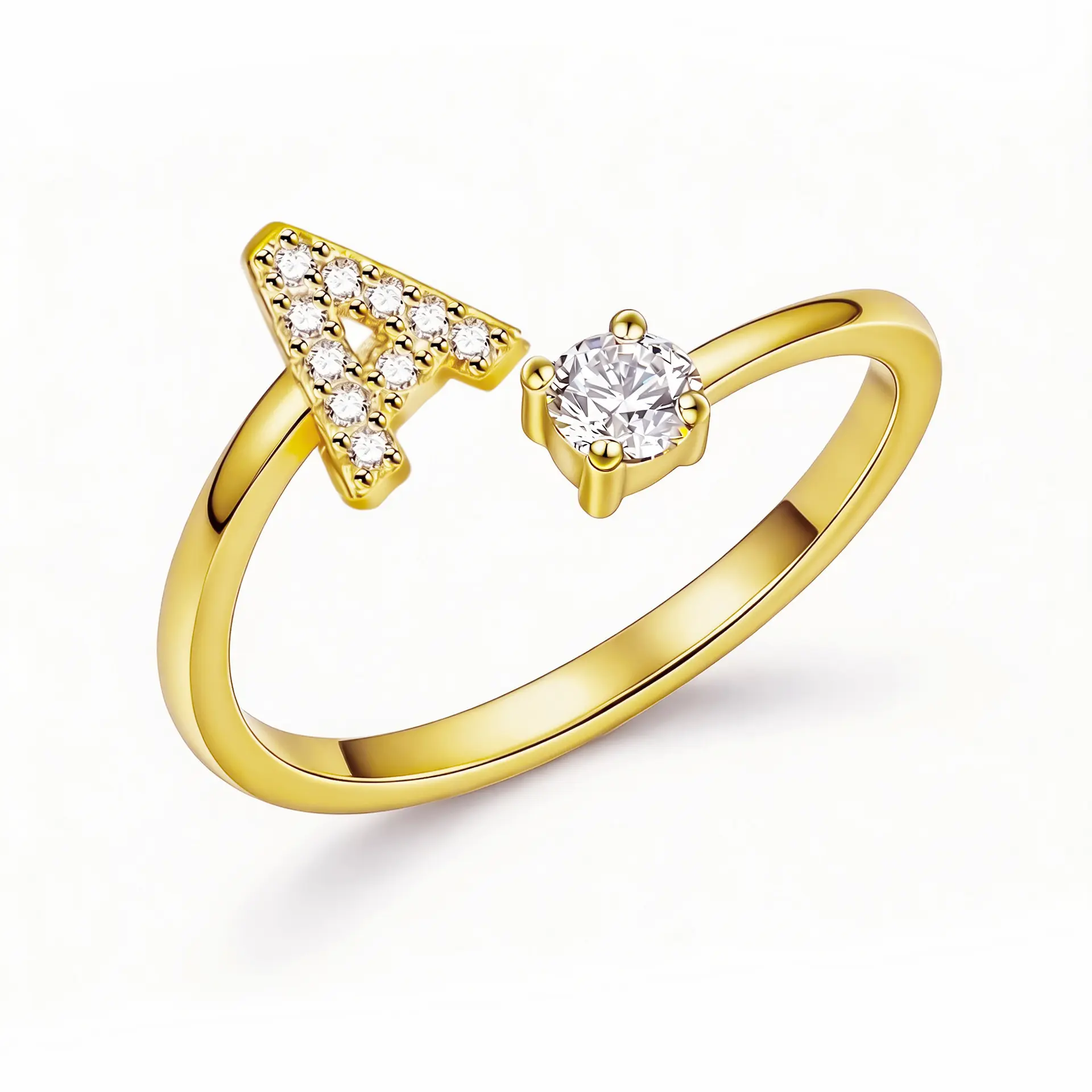 Ladies' gold/silver letter ring, adjustable cubic zirconia layered 26 letter ring, for ladies' anniversary Valentine's Day gift
