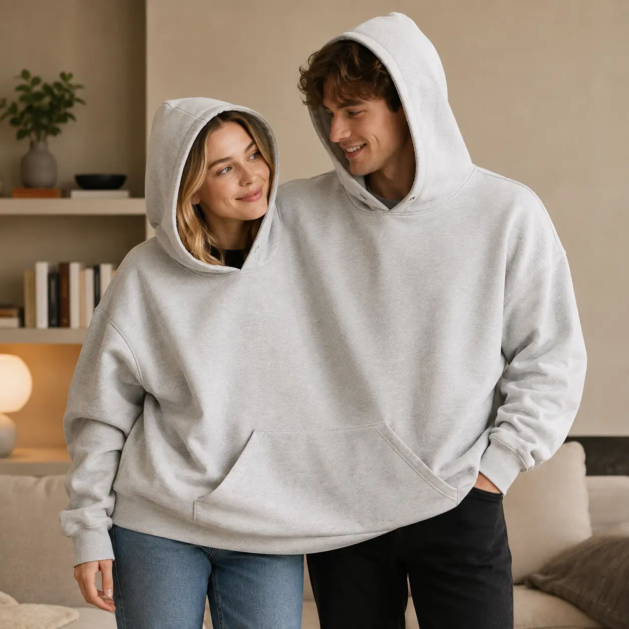 Women's Couples' Matching Oversized Crewneck Sweatshirt Set - Unisex 2-Piece Casual Everyday Long Sleeve Pocket Slip Pullovers, 1 Size Grey, Anniversary Valentine's Day Gift