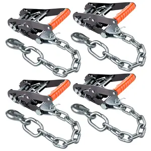 VULCAN Ratchet Buckle - Chain Anchor - 2 Inch Handle - Silver Series - 4 Pack - 3,300 Pound Safe Working Load Cargo Trailer Straps Durable Nylon Rope Heavy Duty Swivels For Fishing
