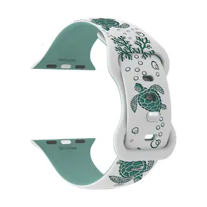 3D Engraved Sea Turtle Silicone Band for Apple Watch Ultra-Soft & Waterproof Strap Series Ultra SE Smart Accessory Replacement Custom magnetic leather watch band repair Slim