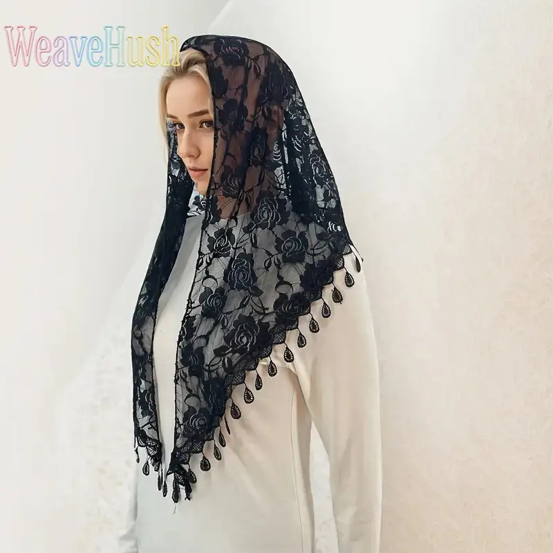 Women's Boho Lace Triangle Scarf, Lightweight Silk Hollow-Out Headscarf for Casual and Party Styling, Female, Elegant, Daily, One Size