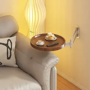 Wall Mounted Foldable Side Table, Adjustable Floating Round End Table, Space-Saving Wall-Mount Snack Tray For Sofa Bedside, Modern Minimalist Style