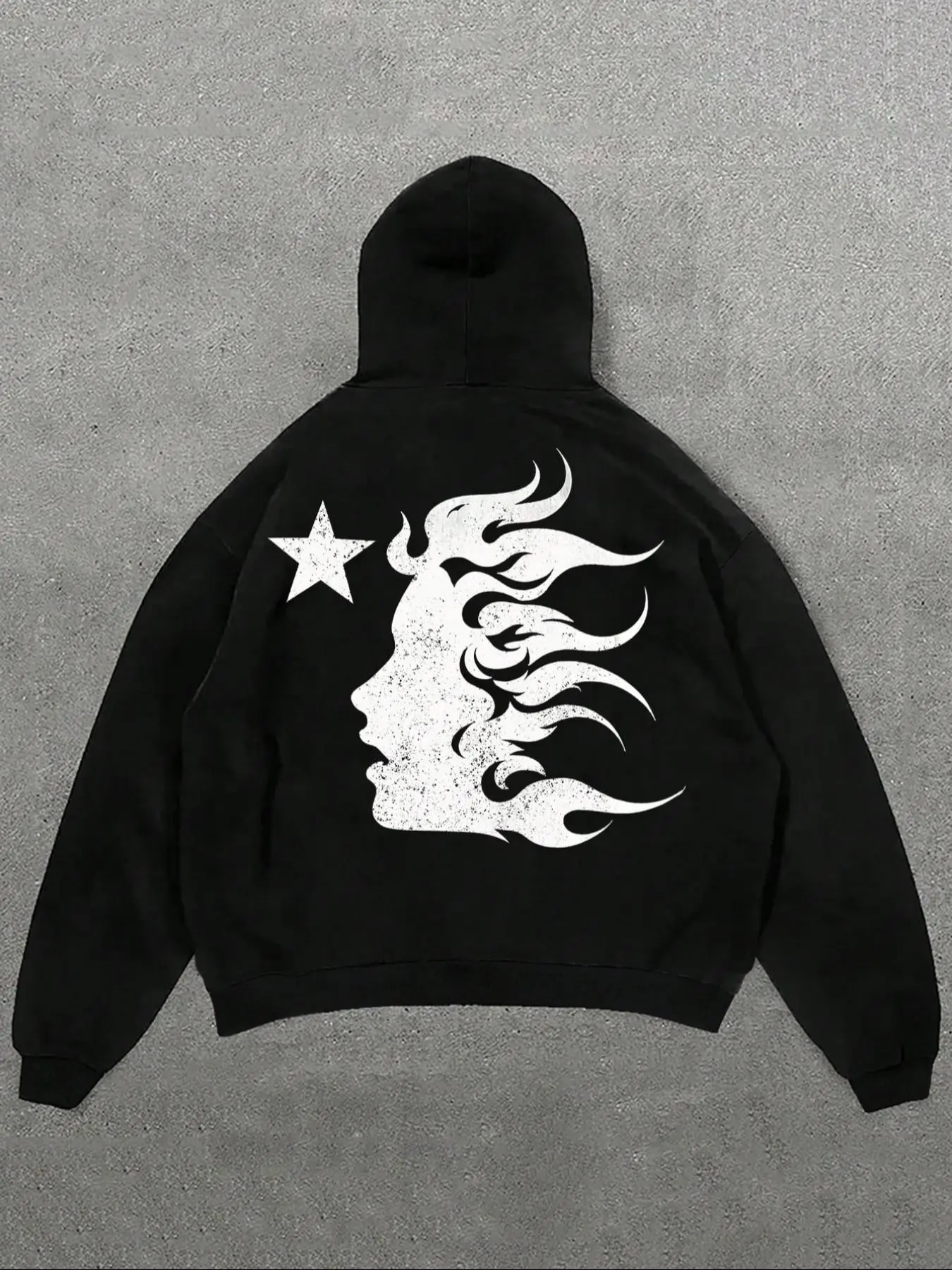 Men's Fire & Star Print Thermal Lined Hoodie, Casual Regular Fit Long Sleeve Hooded Sweatshirt for Fall & Winter, Men's Top for Daily Wear