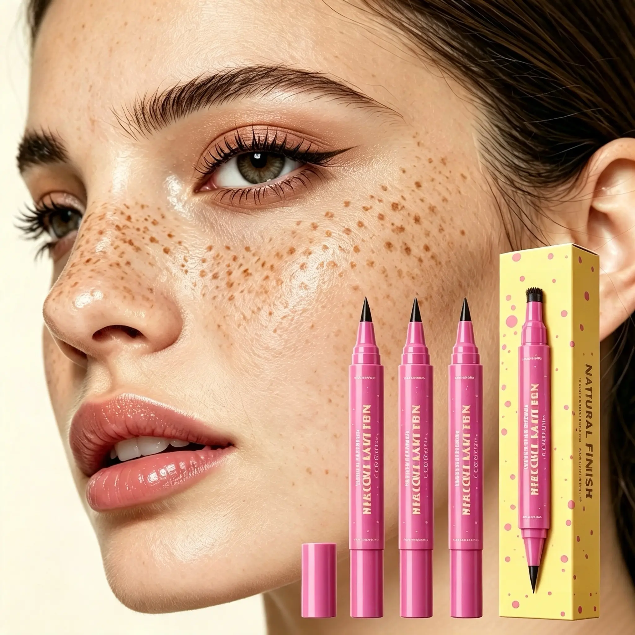 Dual Ended Freckle Makeup Pen, 3-in-1 NaturalFreckle Dotting Tool, Waterproof Smudge ProofLong Lasting Freckle Marker, 4 Shades BrownFreckle Ink Pen for Natural Sun-kissed FrecklesCosmetic Stamp Eyeliner Duo Dual-Head