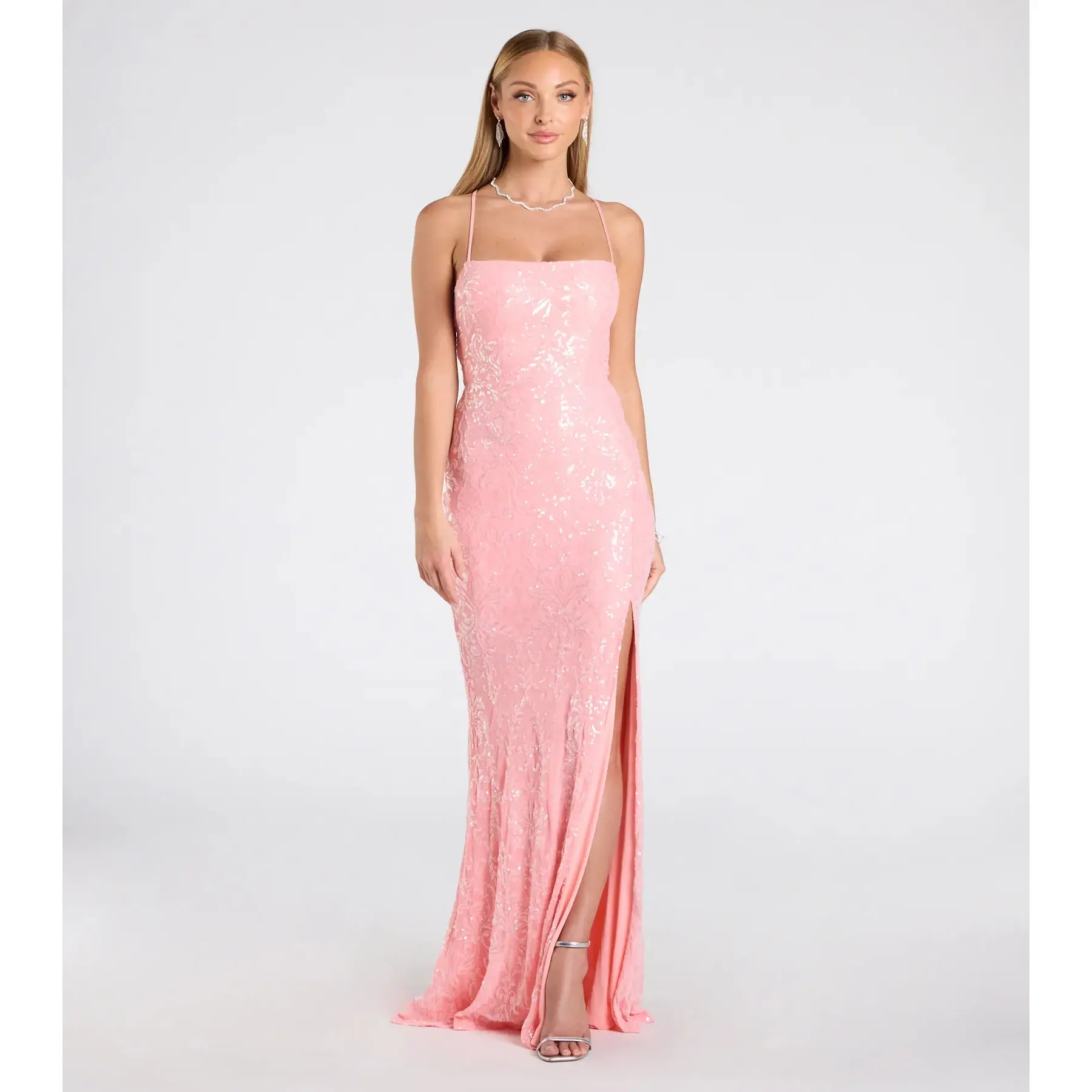 Mariah Lace-Up Slit Sequin Formal Dress - TikTok Shop