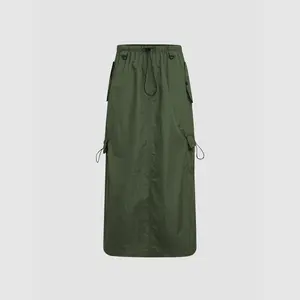 Cider [2 colors, size 0-26] Solid High Waist Cargo Parachute Skirt