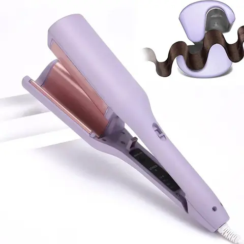 Eggroll Curling lron, Hair Crimper Waver, lonic Deep Waver Hair Curler Tool, 1.26 Deep V Waver Curl Machine Anti-Scald, Purple Storage Comfort