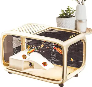 ColourTree Beige Transparent Fish Tank – Mini Aquascape Aquarium for Betta & Small Fish, Durable Acrylic, Shatter-Resistant