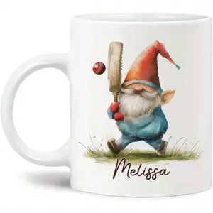 2026  Customized Ceramic for Cricket Enthusiasts - Cricket Gnome 11oz Coffee - Unique Sports Lover Gift Cup