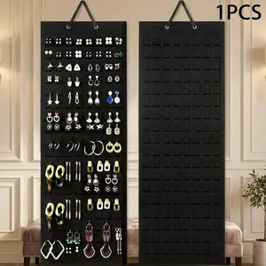 1pcs Felt Earring Storage Hanging Bag, Wall-Mounted Jewelry Organizer, Necklace Ring Holder, Space-Saving Decorative Accessory