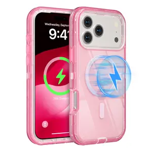 HISTORYOO 3 Layer Transparent Magnetic Case for iPhone 17 Pro Max 17 Pro Air 16 15 14 13 12 Pro Max For MagSafe wireless charging Defender Hybrid Heavy Duty Durable Shockproof Drop-Proof Front Frame Case, Clear Protective Rugged TPU+PC Cover Non Yellowing