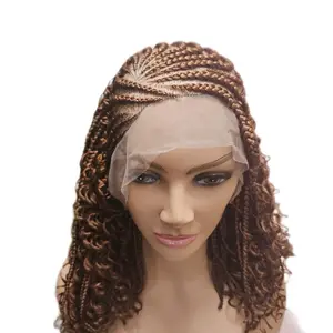 Abebi handmade wig 9*6 32 inch  Boho Box Braid Synthetic Wigs Curly Braided Wigs For Black Women Full Lace Front Wig Pre Plucked Black Braided Wigs