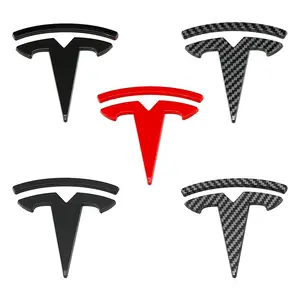 Tesla Model 3 Model Y Emblem Set 3pcs, Automotive Decoration, Front Hood Logo and Rear Trunk Badge, Steering Wheel T Logo Cover Full Kit