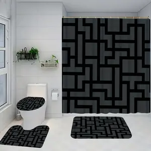 1/4 piece geometric design bathroom set, including soft floor mats, toilet seat cushions, shower curtains, creating elegant decoration, home decor, floor mats with good rebound, water absorption, anti slip, preferred for gift giving