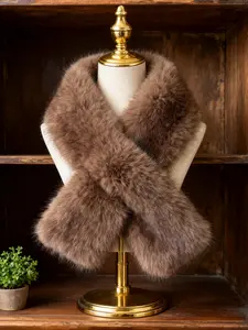 Women's Fashion Fall Winter Imitation Rabbit Fur Cross Scarf, Fluffy Soft Scarf, Plain Color Thickened Warm Neck Gaiter, Casual Fitted Style