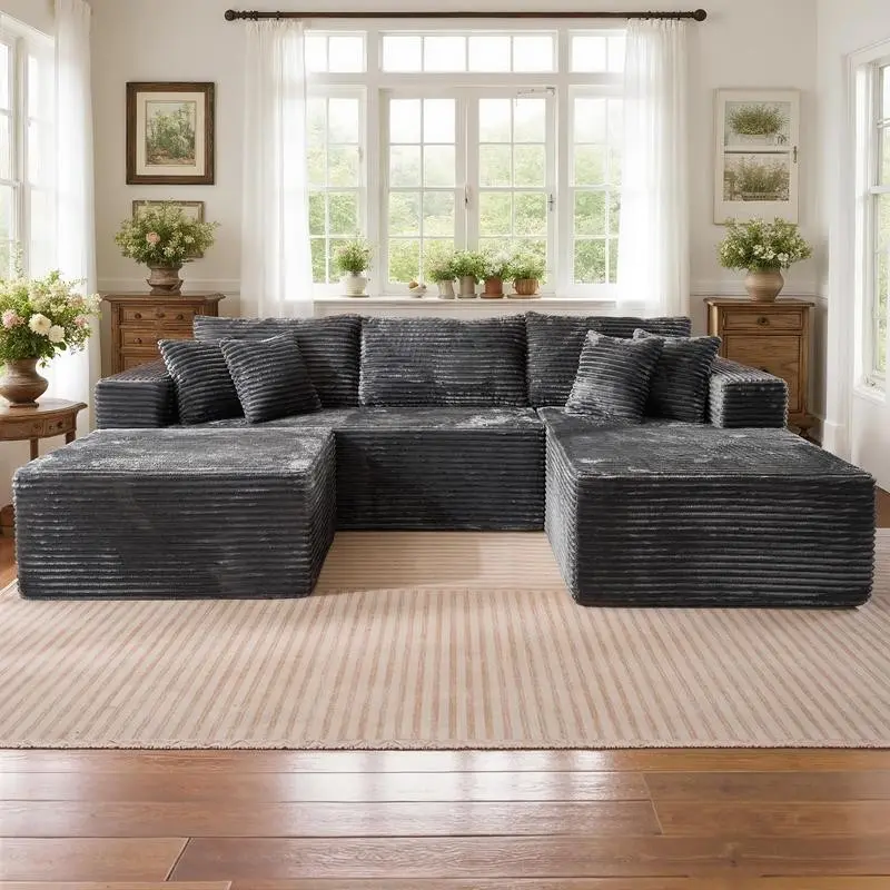 Dark gray-Right Chaise With Ottoman