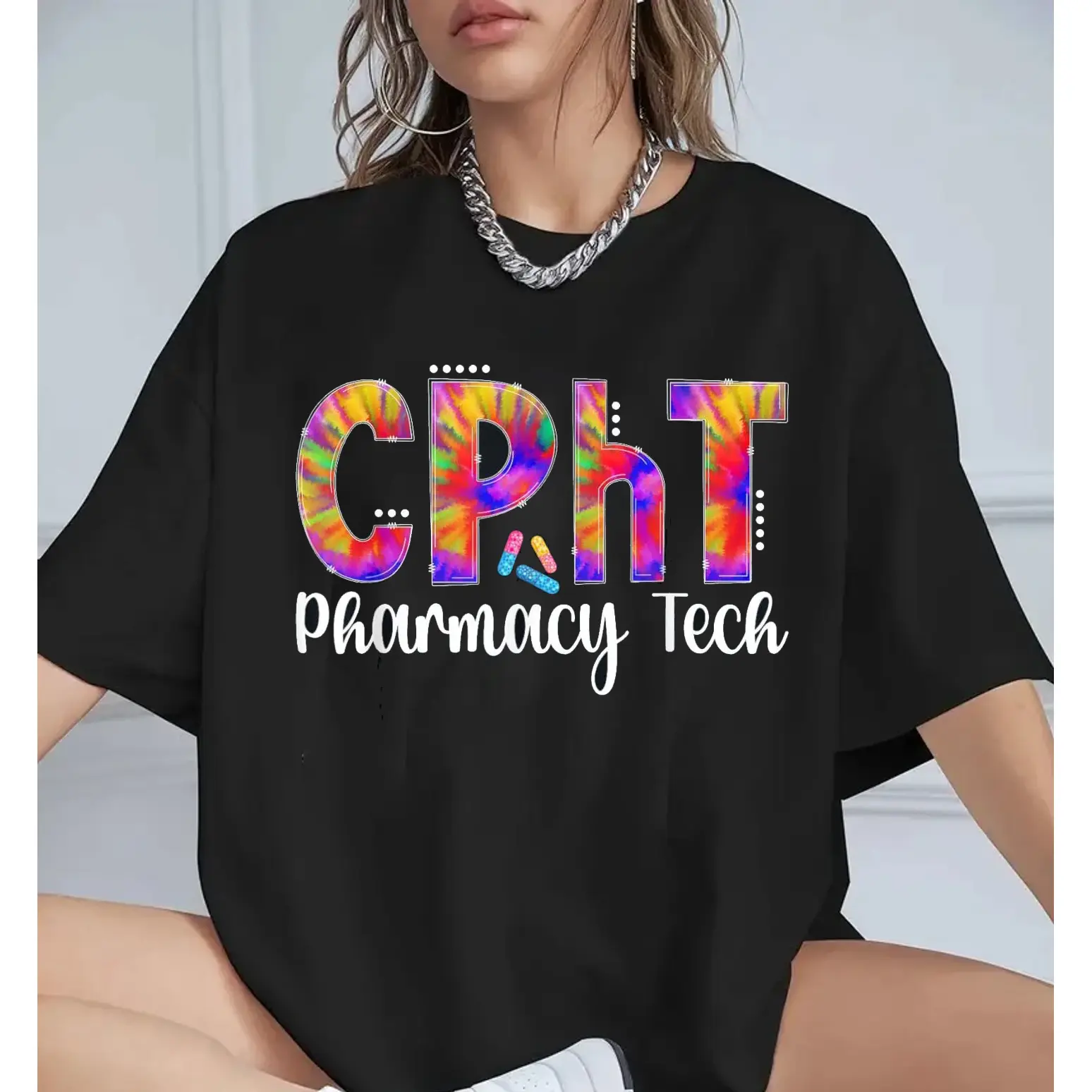 Women's 100% Cotton CPhT Certified Pharmacy Tech Appreciation Casual Short Tee, Comfortable Natural Fibers Lifestyle Tshirts, Tropical Women's Top