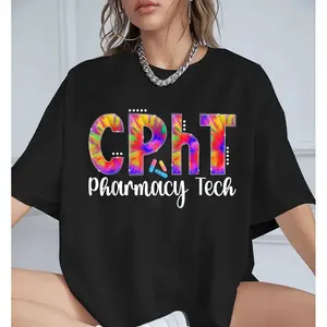 Women's 100% Cotton CPhT Certified Pharmacy Tech Appreciation T-Shirt, Comfortable Fabric Garment, Tropical Women's Tops