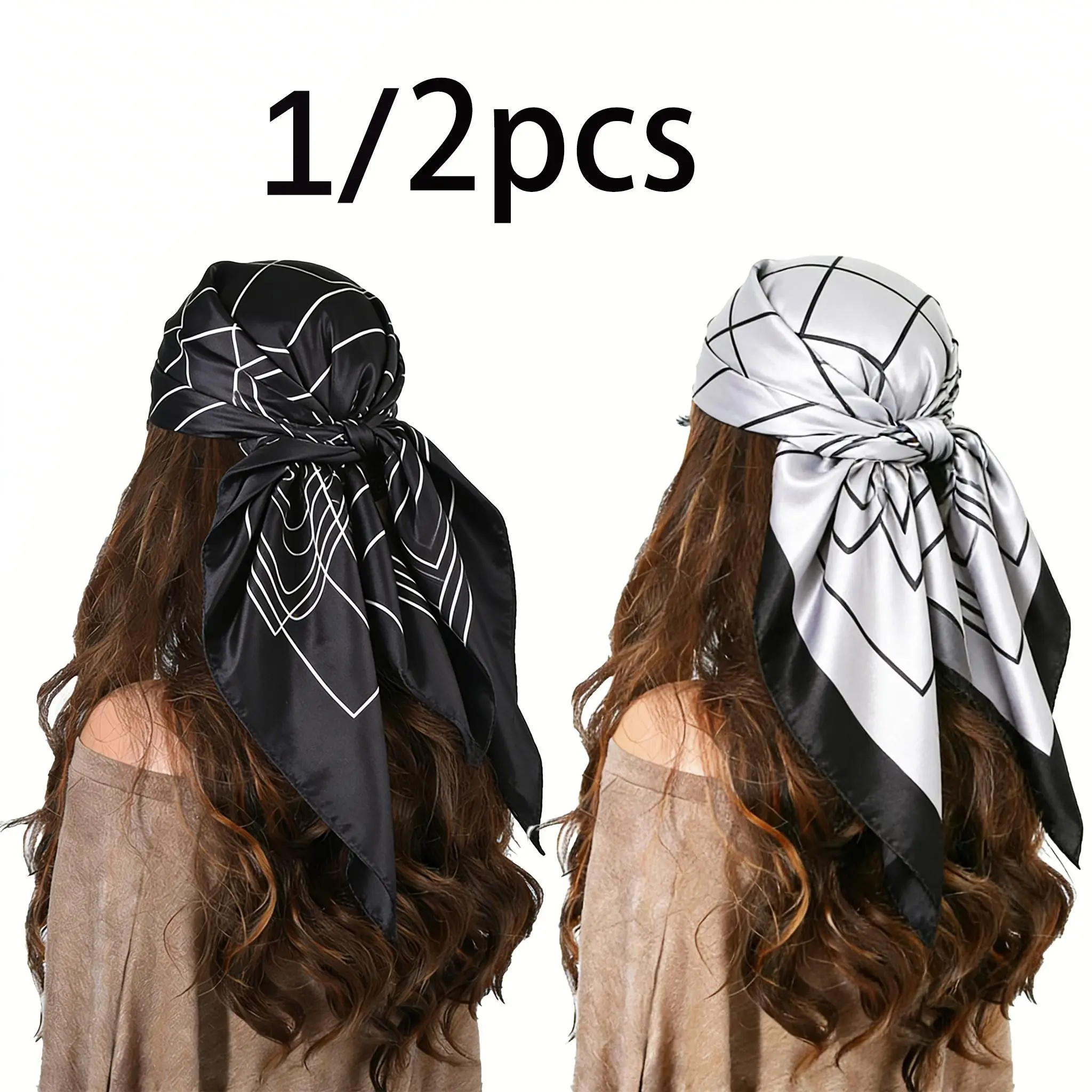 2/1PCS Modern Geometric Print Head Scarf Hair Wraps for Women - Stylish Hair Accessories Set, Fashion Head Bands, Fashion Hair Scarves for Daily/Party Hairstyle Decoration, Headscarf