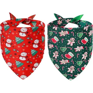 Christmas Dog Bandanas XLarge 2PCS, 4 Pattern Holiday Plaid Scarf for Boy and Girl, Triangle Reversible Bibs Breed for Puppy Pets REVERSIBLE CHRISTMAS PET BANDANAS