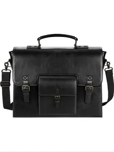 Men's Business Solid Color Vintage Briefcase, Large Capacity Shoulder Bag, Waterproof Laptop Briefcase, Office Travel College Computer Laptop Bag