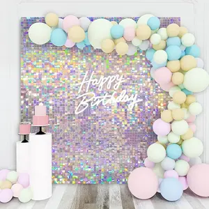 Shimmer Wall Backdrop Iridescent Silver Wall Panels Square Sequin Shimmer Wall Backdrop Decoration for Birthday Party,Wedding, Anniversary