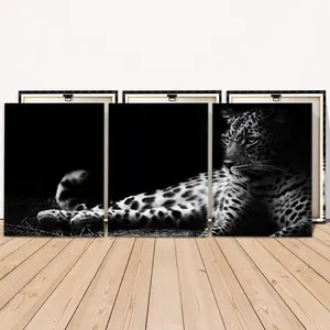 3 Counts Wooden Framed Canvas Painting, Black And White Leopard Portrait, Exquisite Poster, Perfect Living Room Decoration, Modern Art, Fashion Family Poster, Wall Art Decoration, Waterproof Art
