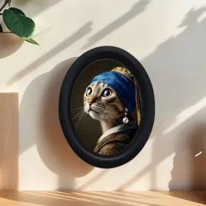 Vintage Cat Portrait Art Print, Decorative Artwork, Oval Frame, Fun Desk/wall Decor, Perfect for Halloween, Christmas, Thanksgiving, Home Office Decoration