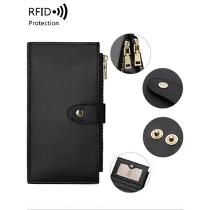 Double Fold Long Zipper Wallet, Multi Color Credit Card Wallet, Leather Coin Wallet, Durable Fashion Wallet, Window with Card Slot, Perfect Card and Cash Organizing Accessories, Designed for Daily Use