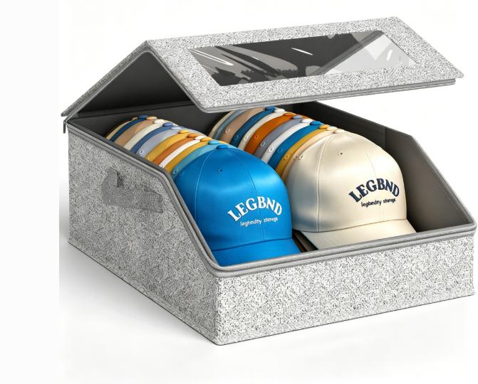 Sturdy Hat Storage for Baseball Caps, Holds up to 24 Caps Clear Hat Organizer for Closet, Bedroom, Wide Hat Box with Cardboard (Grey)