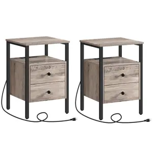 HOOBRO Set of Two Nightstand with Storage and Built-In Outlet, 23.6" Tall Iron Two-drawer Side Table for Narrow Spaces, for Living Room, Bedroom#SpringSale #BigSpringSale