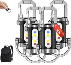 4pcs Flashlights Rechargeable, 800 Lumens EDC Mini Flashlights, All-Metal Body COB Keychain Light, Bright Small flashlights Powerful for Work, Walking, Searching and Hiking(Black)