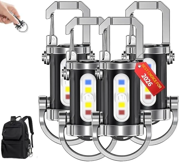 4pcs Flashlights Rechargeable, 800 Lumens EDC Mini Flashlights, All-Metal Body COB Keychain Light, Bright Small flashlights Powerful for Work, Walking, Searching and Hiking(Black)